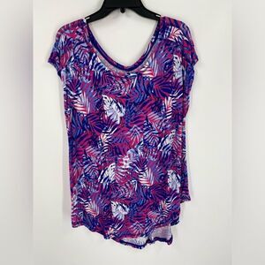 Lane Byrant Women’s Scoop Neck Tropical Print Short Sleeve Blouse Size 14/16